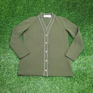 Vintage 80s MOD Cardigan Women Small 17x24 Army-Green Winter